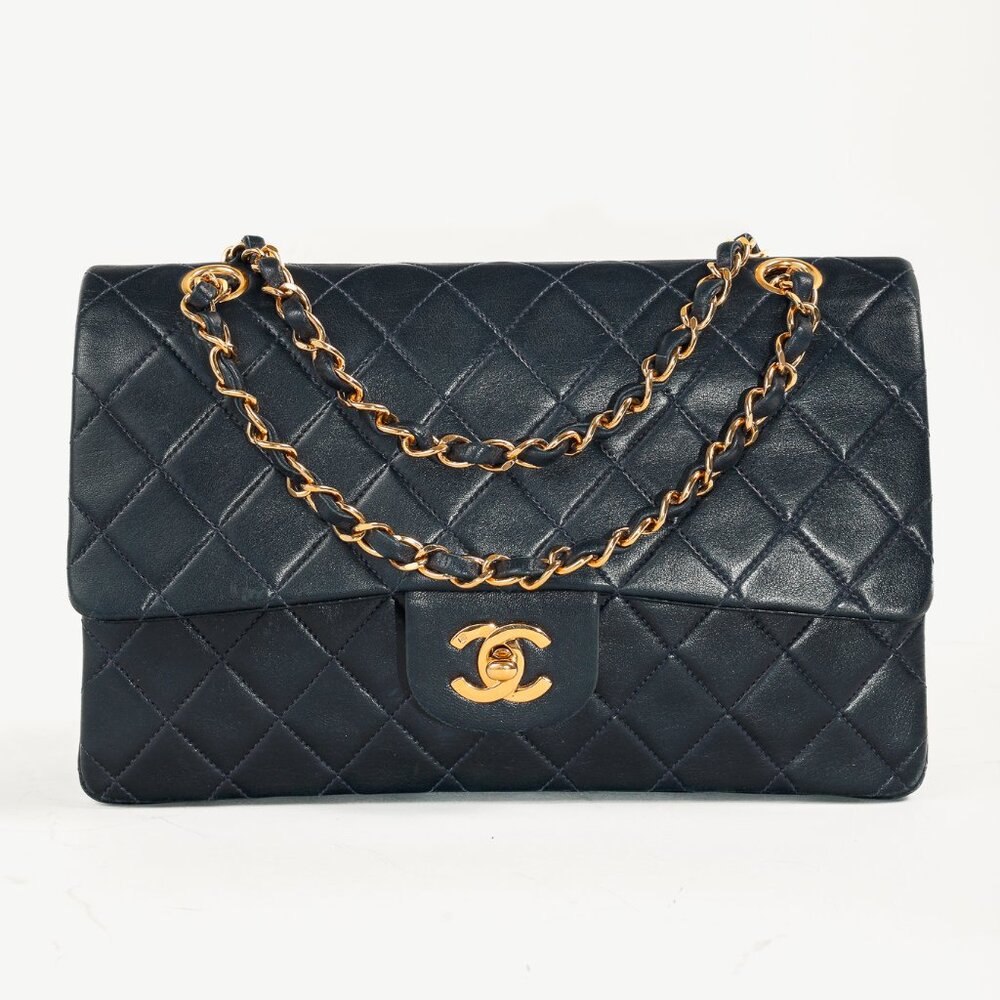 Chanel Navy Lambskin Leather Classic Medium Double Flap Shoulder Bag